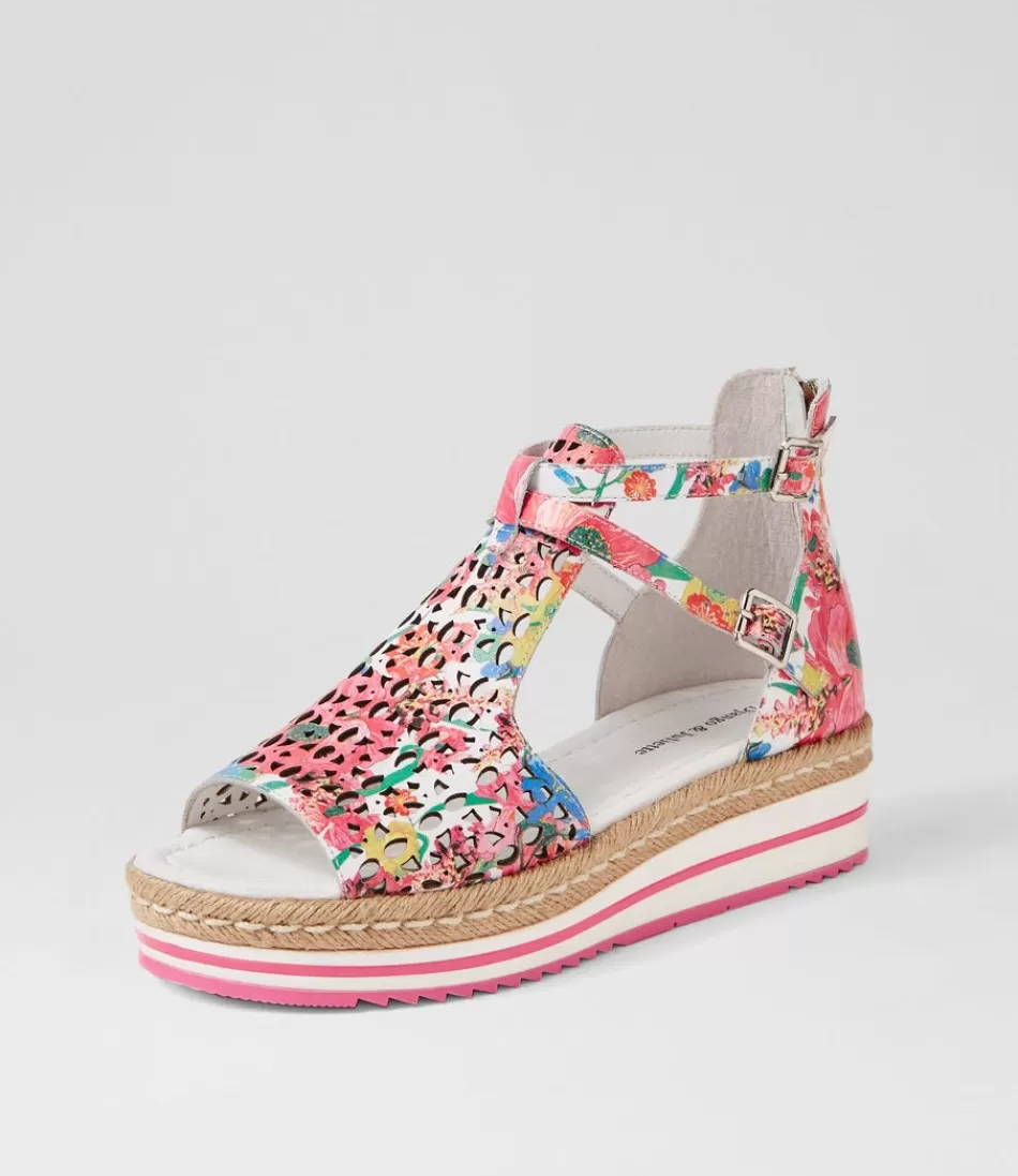 Women DJANGO & JULIETTE Wedges<Accra White Flowermania Leather Sandals