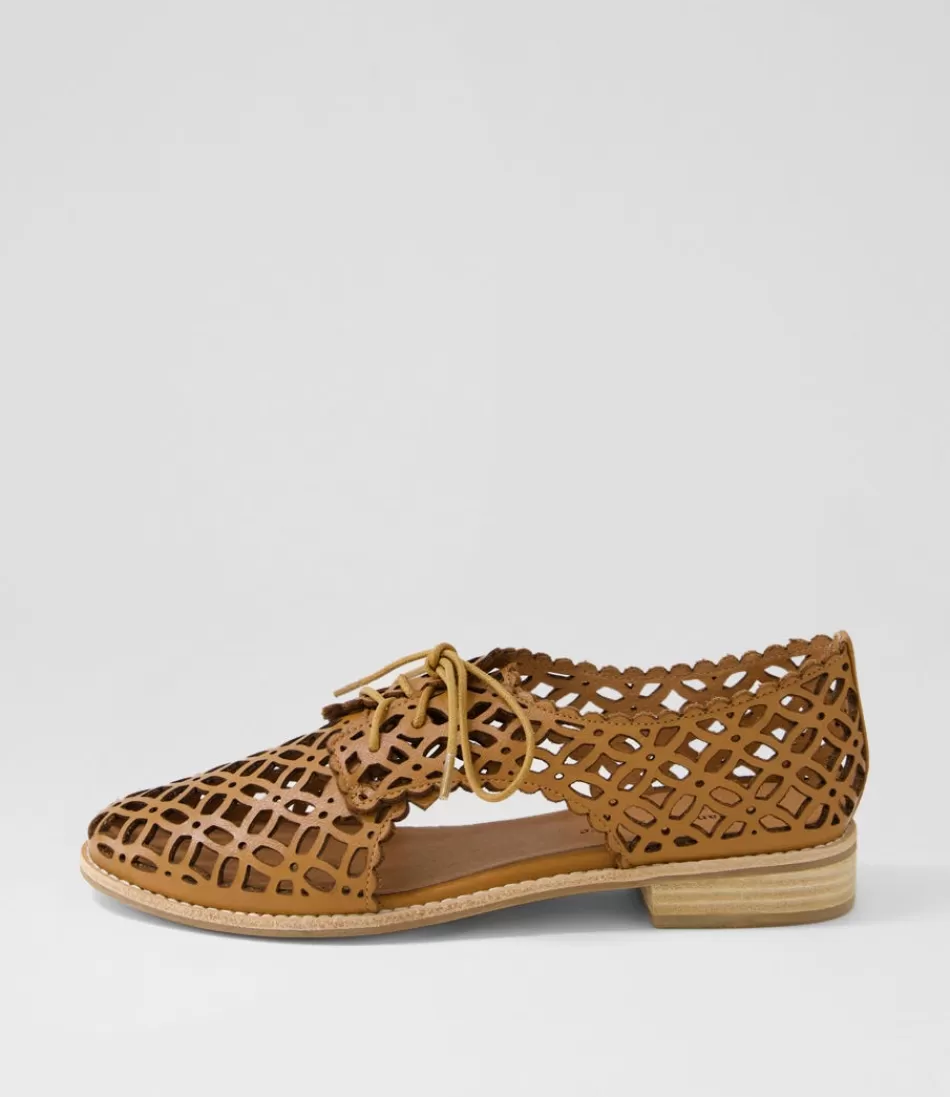 Women DJANGO & JULIETTE Flats<Addyst Tan Leather Lace Up Flats