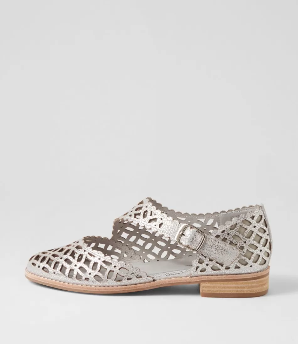 Women DJANGO & JULIETTE Flats<Alikam Silver Crackle Leather Flat Shoes