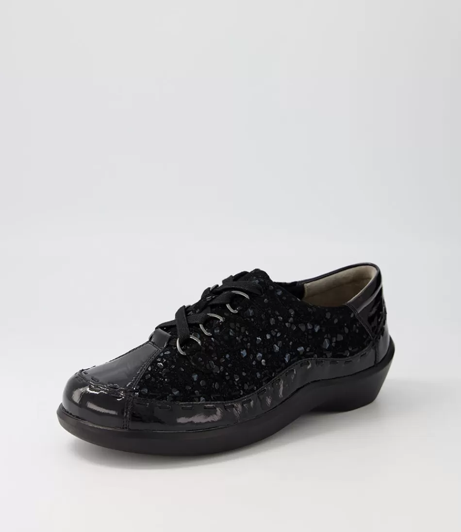 Women ZIERA Comfort<Allsorts Xw Black Sparkle Lace Up Flats