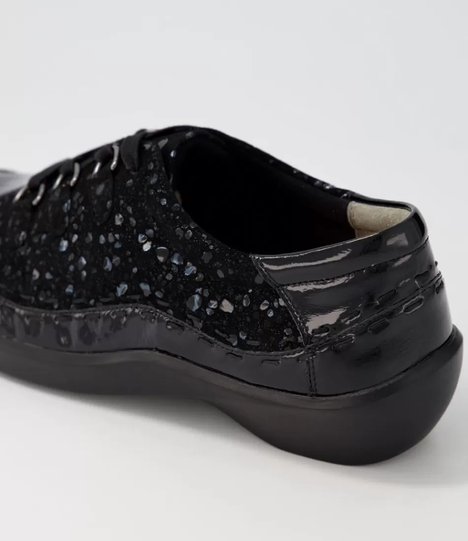 Women ZIERA Comfort<Allsorts Xw Black Sparkle Lace Up Flats