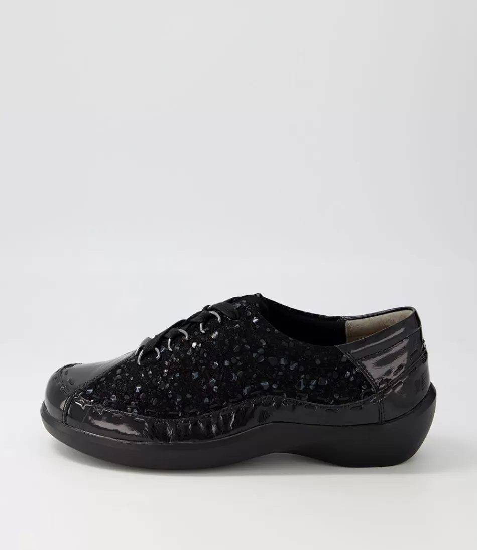 Women ZIERA Comfort<Allsorts Xw Black Sparkle Lace Up Flats