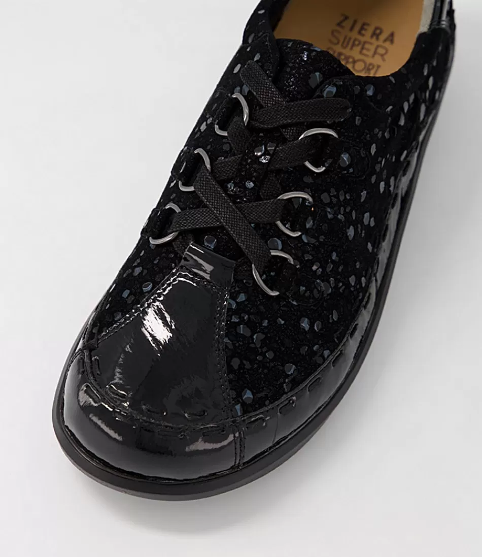 Women ZIERA Comfort<Allsorts Xw Black Sparkle Lace Up Flats