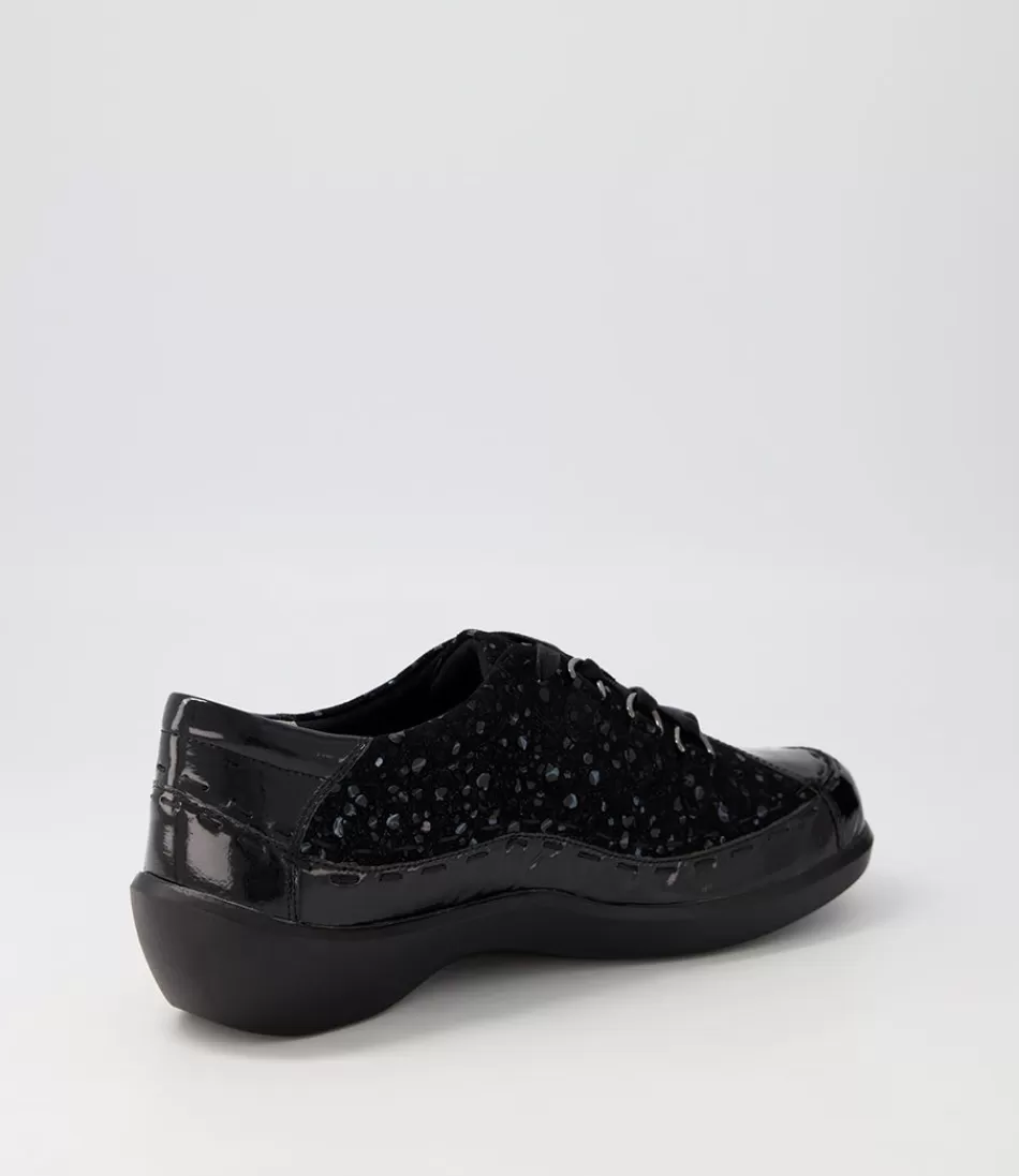 Women ZIERA Comfort<Allsorts Xw Black Sparkle Lace Up Flats