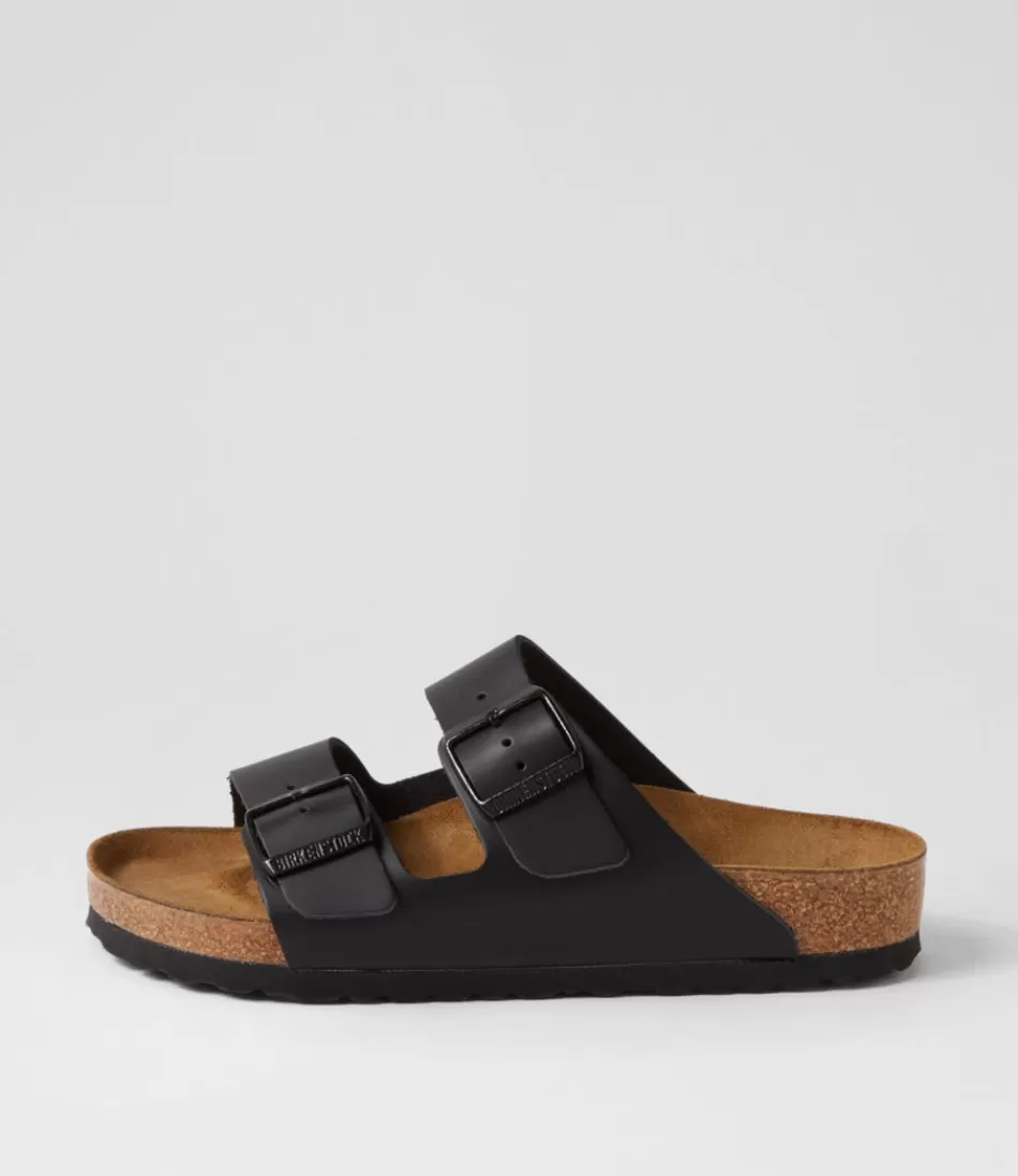 Women BIRKENSTOCK Comfort<Arizona Black Leather Slides