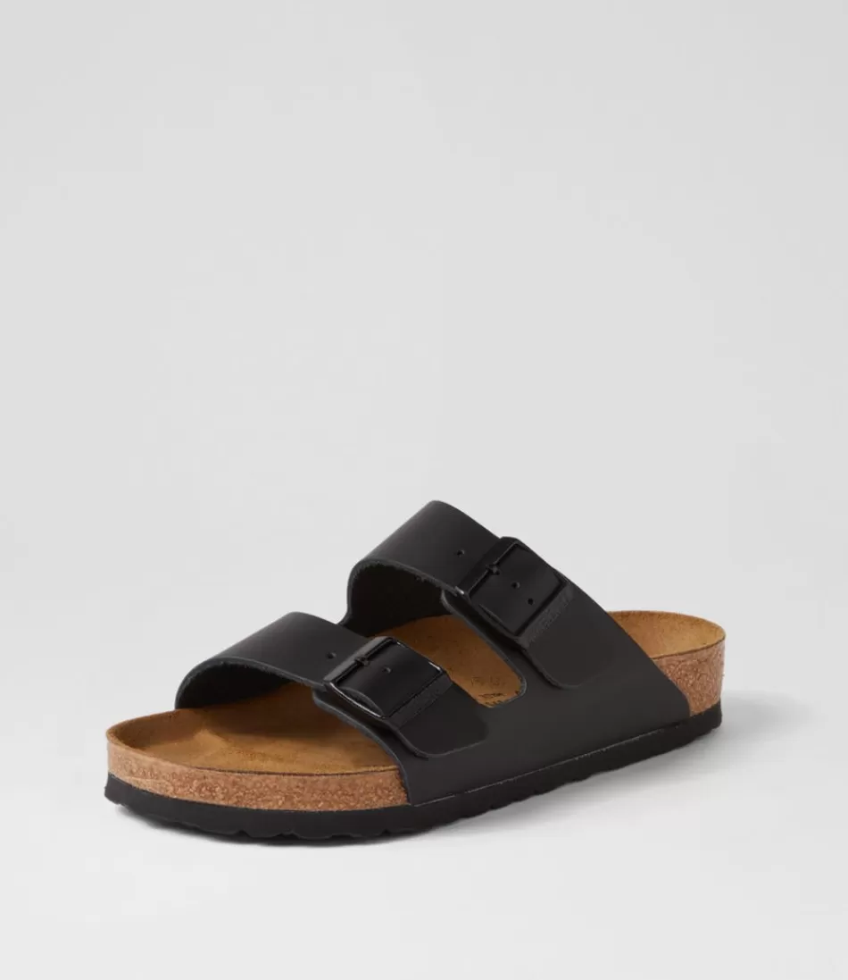 Women BIRKENSTOCK Comfort<Arizona Black Leather Slides