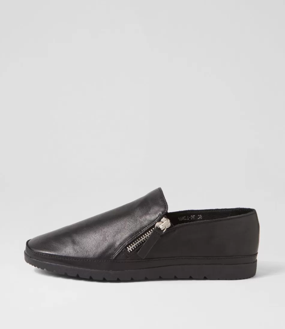 Women DIANA FERRARI Loafers<Ashli Black Leather Flat Shoes