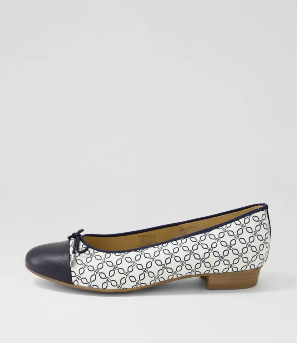 Women ARA Comfort<Bari 21 Navy White Leather Ballet Flats