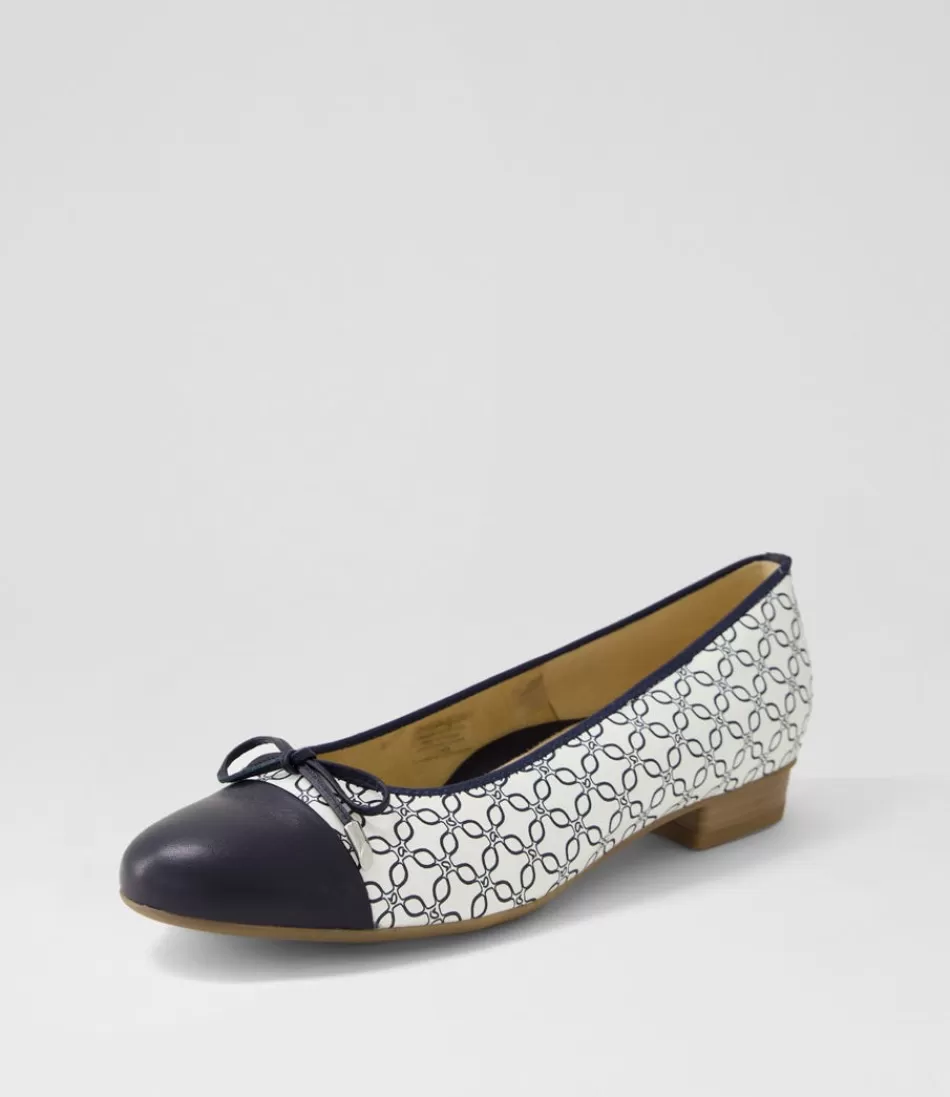 Women ARA Comfort<Bari 21 Navy White Leather Ballet Flats