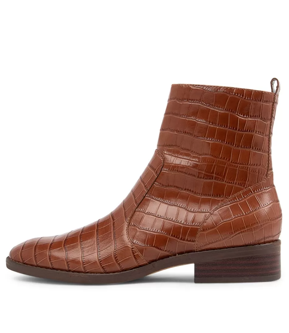 Women DIANA FERRARI Boots<Barnie Cognac Croc Leather Ankle Boots