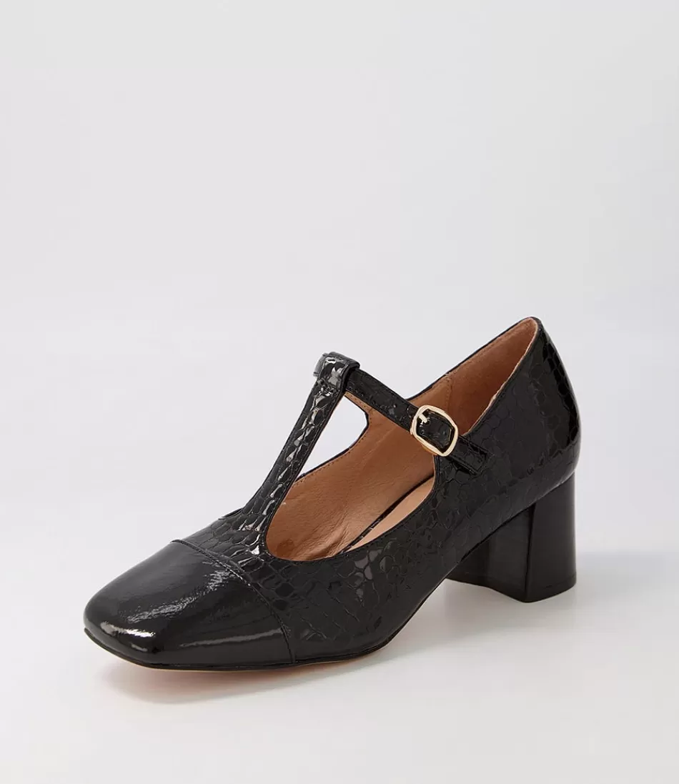 Women DIANA FERRARI Heels<Cadee Black Croc Patent Leather Heels