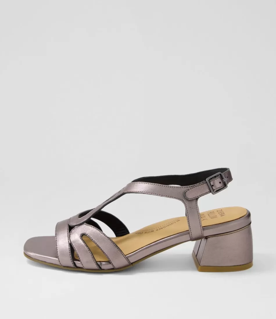 Women ZIERA Heels<Caracas W Pewter Leather Sandals