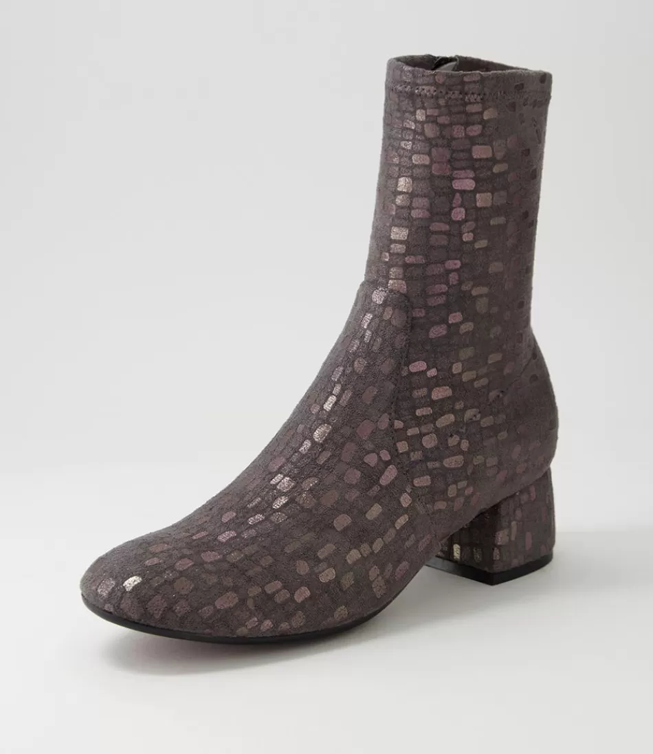 Women DJANGO & JULIETTE Boots<Checkie Grey Sparks Stretch Microsuede Ankle Boots