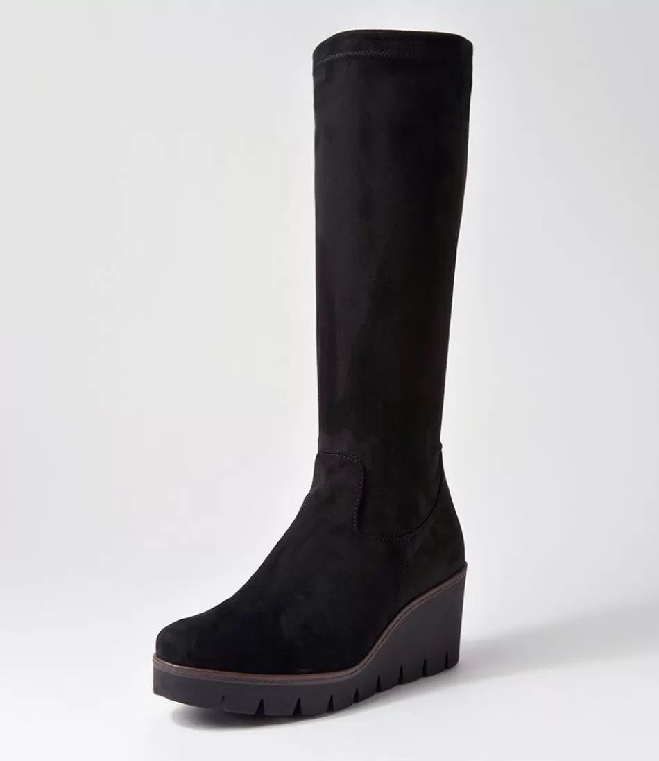 Women GABOR Boots<Chloette Schwarz Suede Knee High Boots