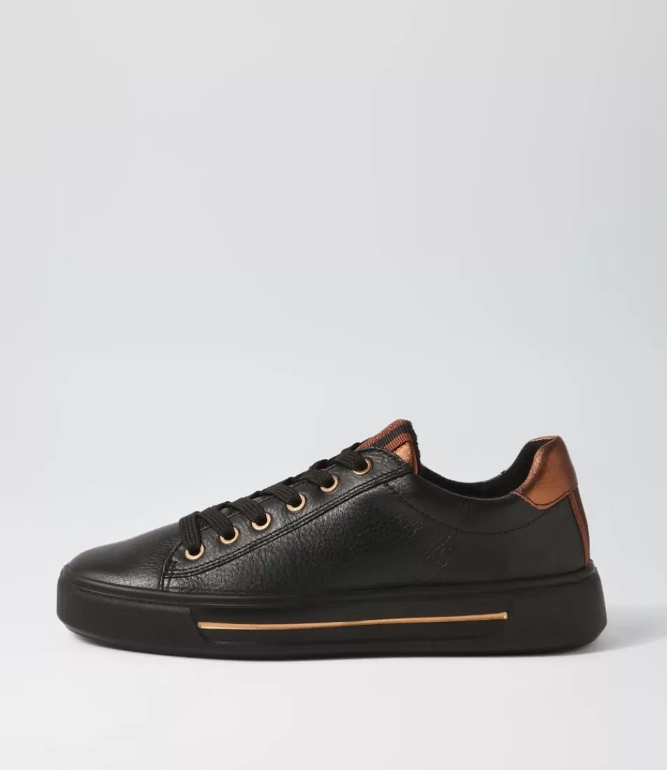 Women ARA Comfort<Courtyard 02 Black Leather Sneakers