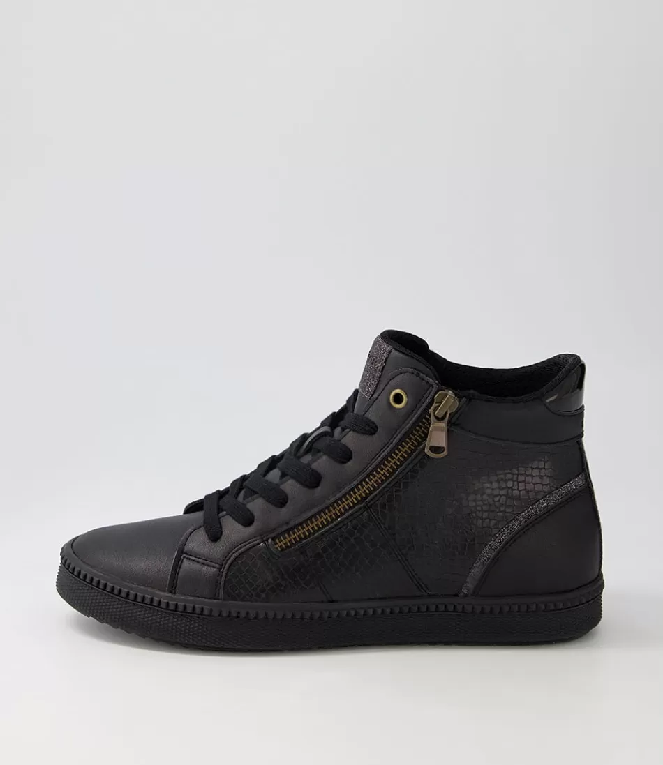 Women GEOX Comfort<D Blomiee B Black Leather Sneakers