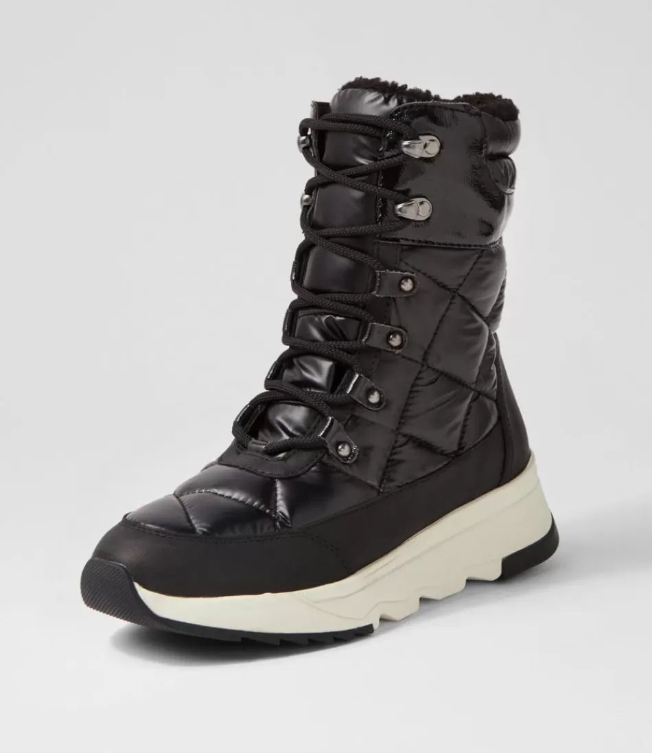 Women GEOX Boots<D Falena B Abx B Black Leather Calf Boots