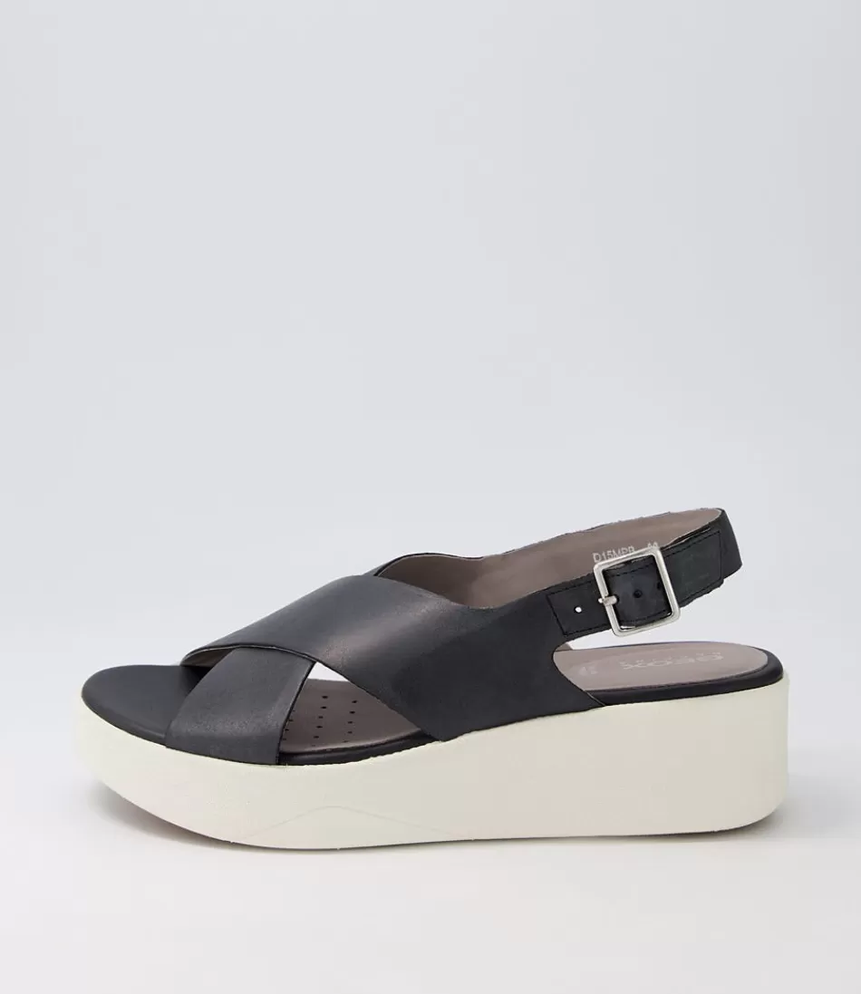 Women GEOX Comfort<D Laudara B Black Leather Sandals