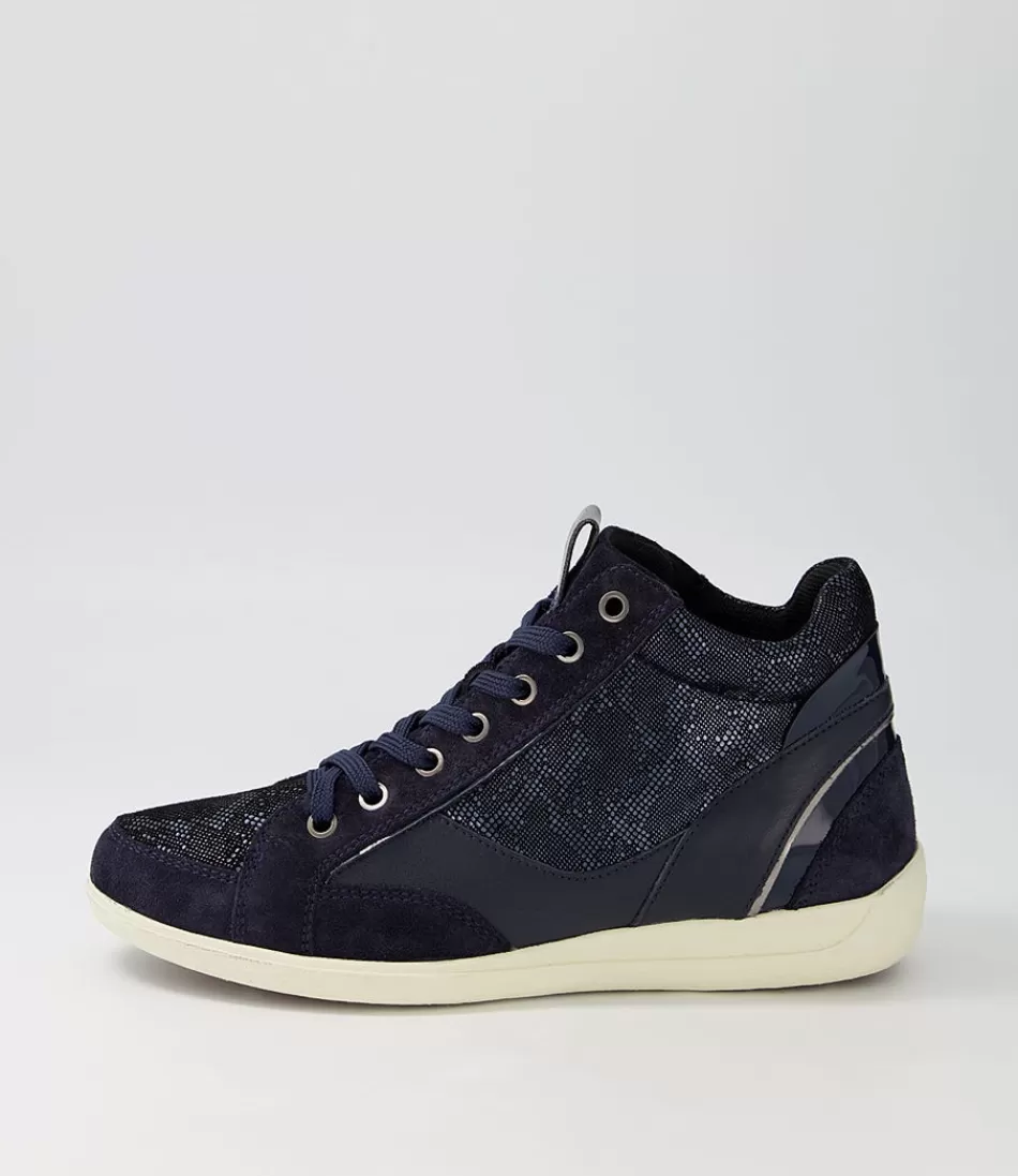 Women GEOX Comfort<D Myria A Navy Blue Suede Leather Sneakers