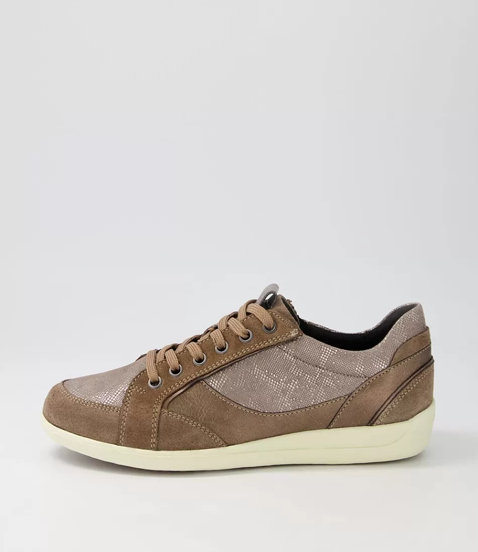 Women GEOX Comfort<D Myria B Dark Beige Suede Leather Sneakers