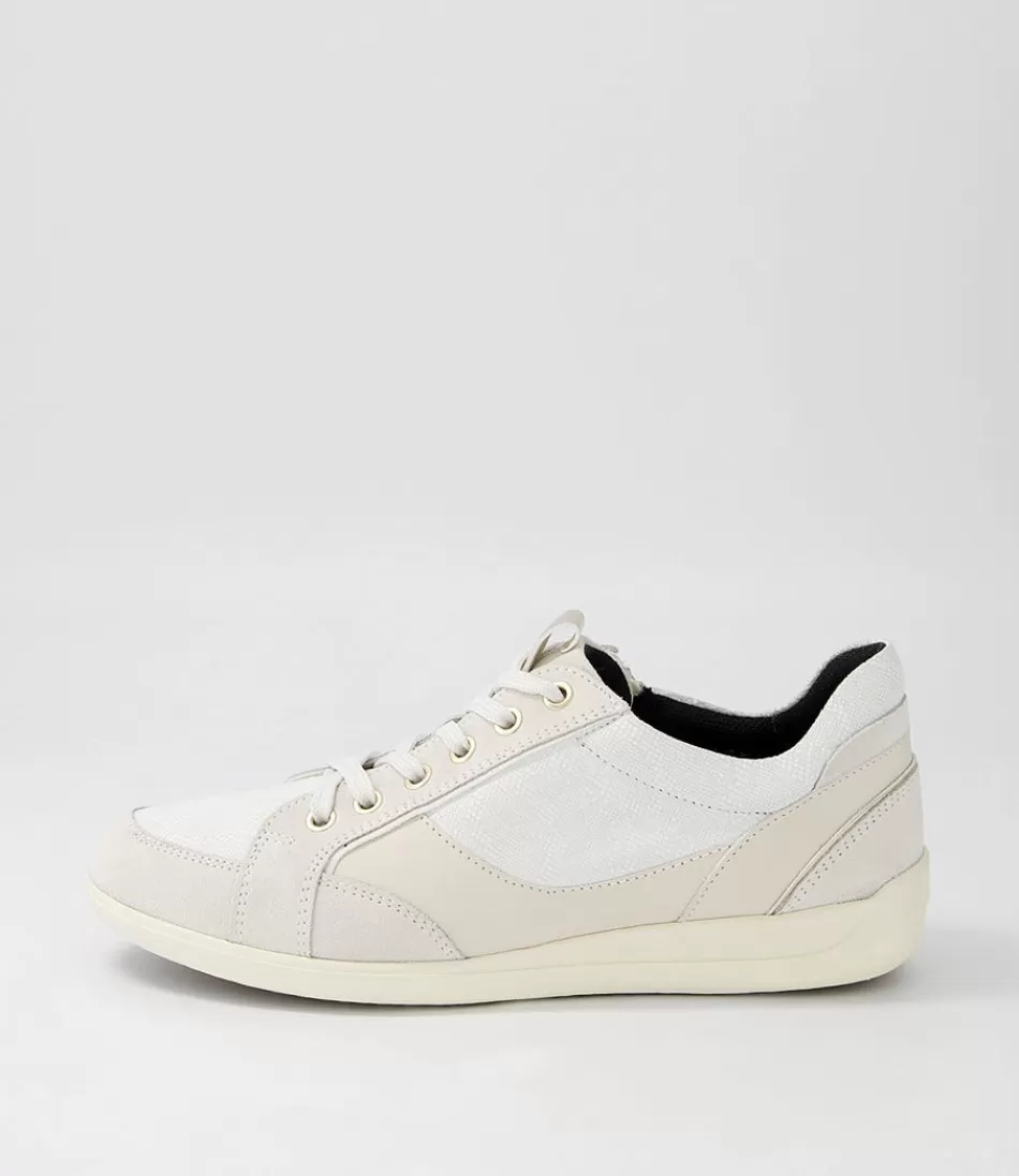 Women GEOX Comfort<D Myria B Off White Leather Suede Sneakers