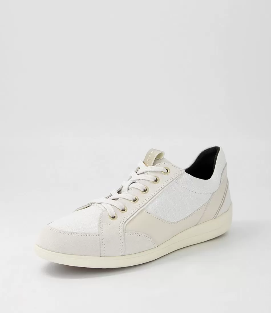 Women GEOX Comfort<D Myria B Off White Leather Suede Sneakers