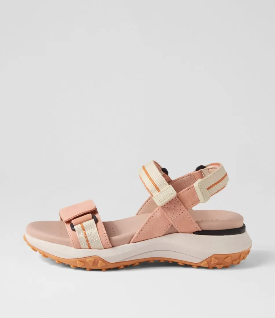 Women GEOX Comfort<D Sorapis Grip B Peach Beige Suede Sandals