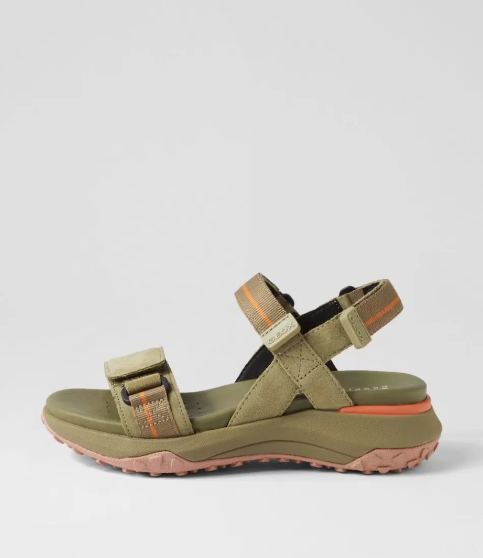 Women GEOX Comfort<D Sorapis Grip B Pistachio Suede Sandals