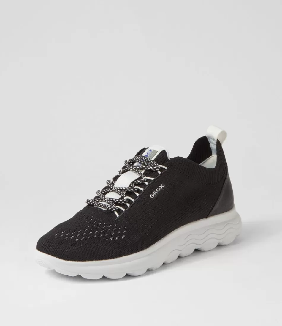 Women GEOX Comfort<D Spherica A Black White Knit Sneakers