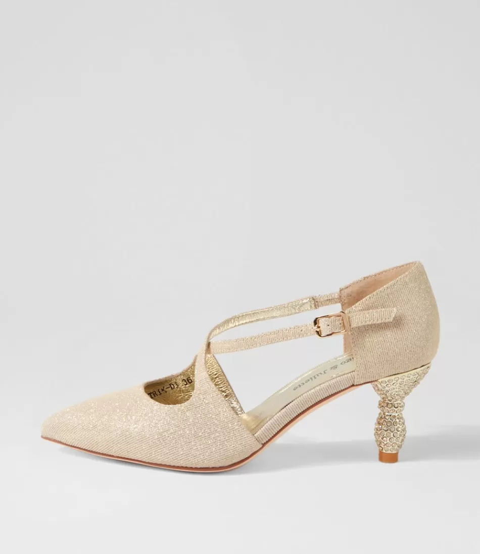 Women DJANGO & JULIETTE Heels<Electrik Pale Gold Sparkle Fabric Heels