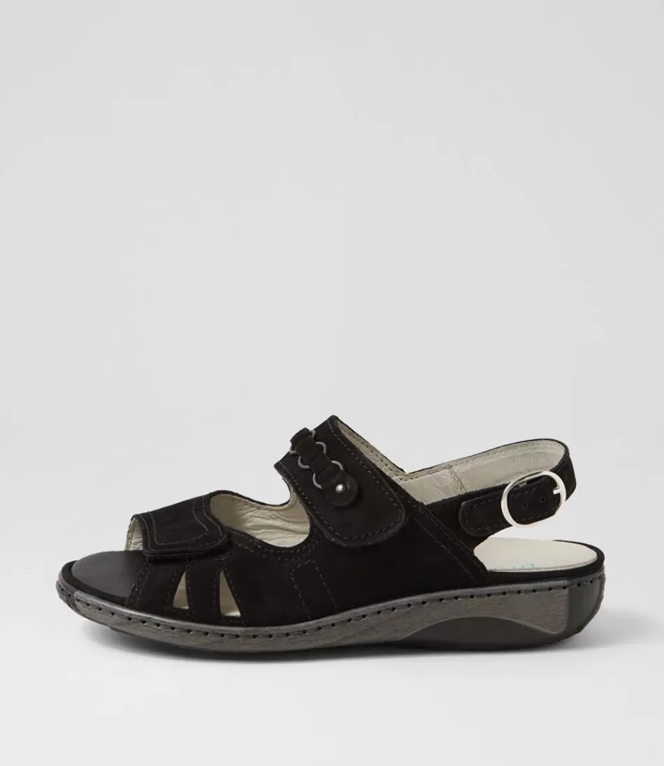 Women WALDLAUFER Flats<Garda 4 Schwarz Suede Sandals