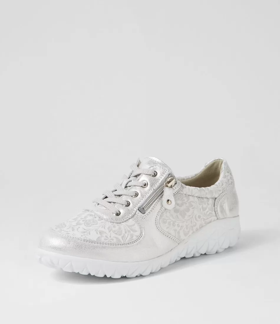 Women WALDLAUFER Sneakers<Havy Silber Weiss Leather Sneakers