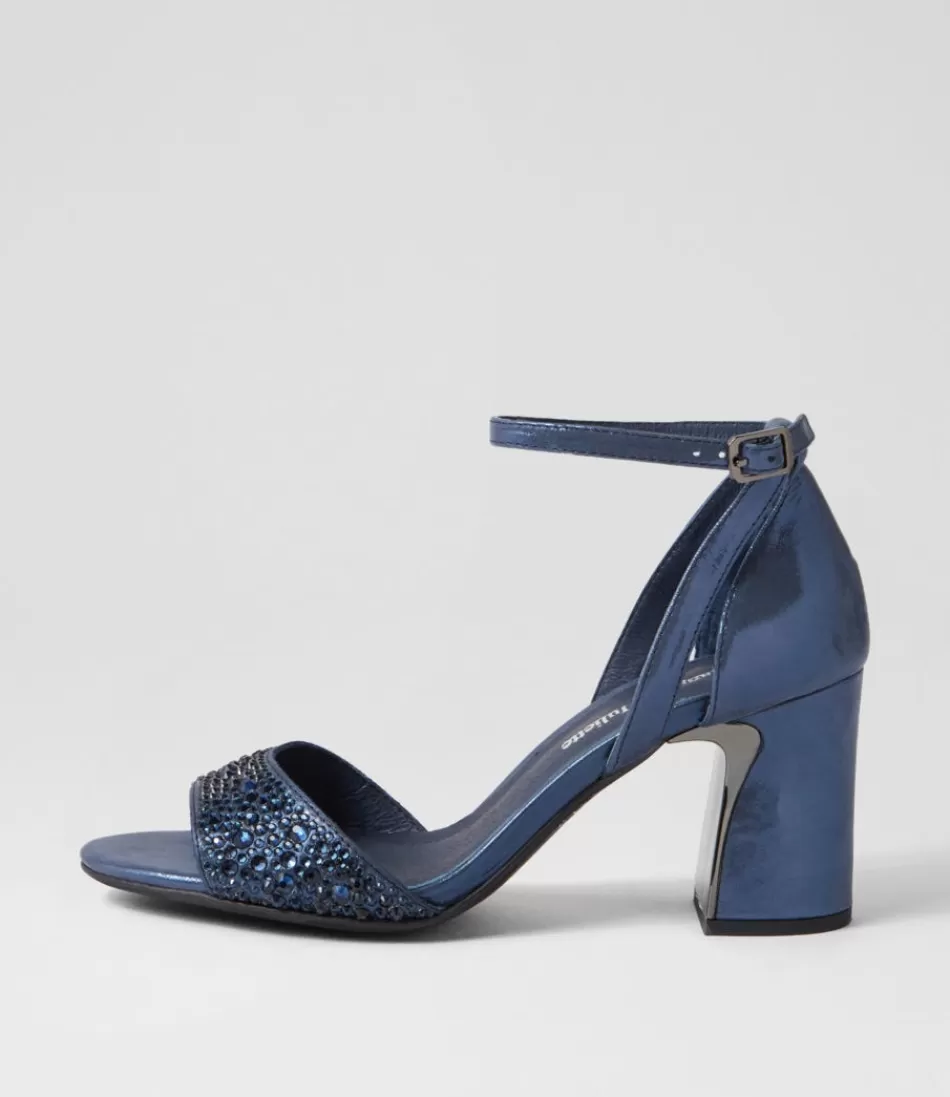 Women DJANGO & JULIETTE Heels<Kitta Navy Shimmer Leather Jewels Sandals