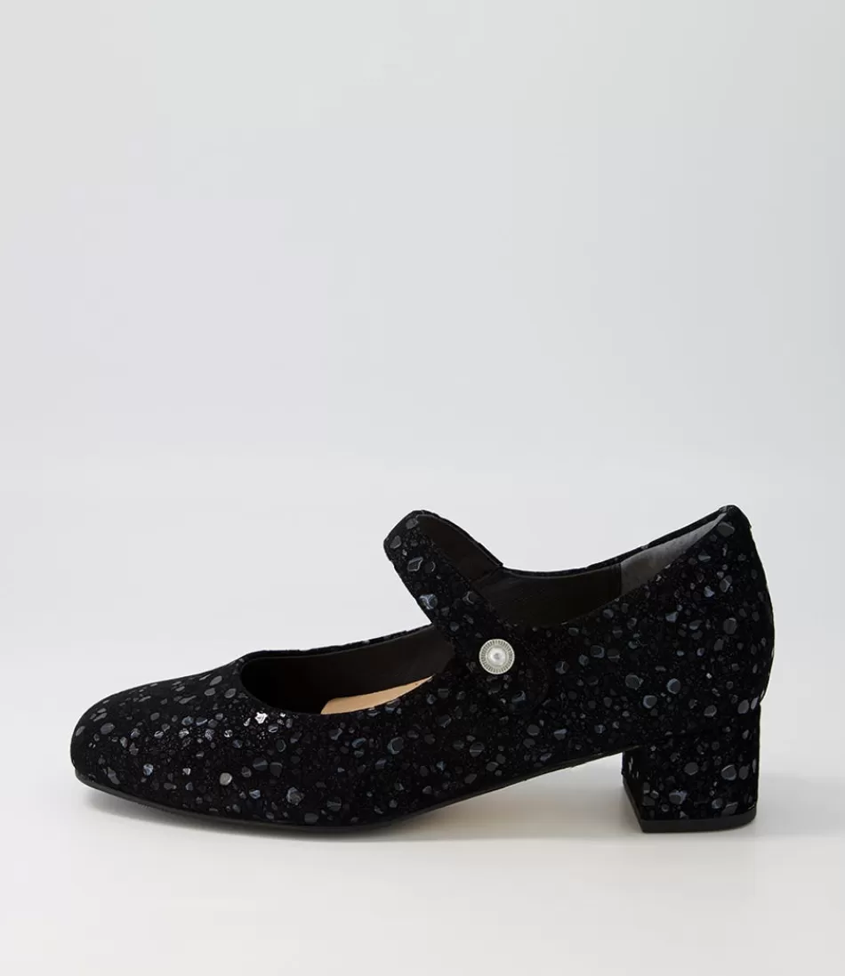 Women ZIERA Heels<Kitty W Black Sparkle Suede Mary Jane Heels