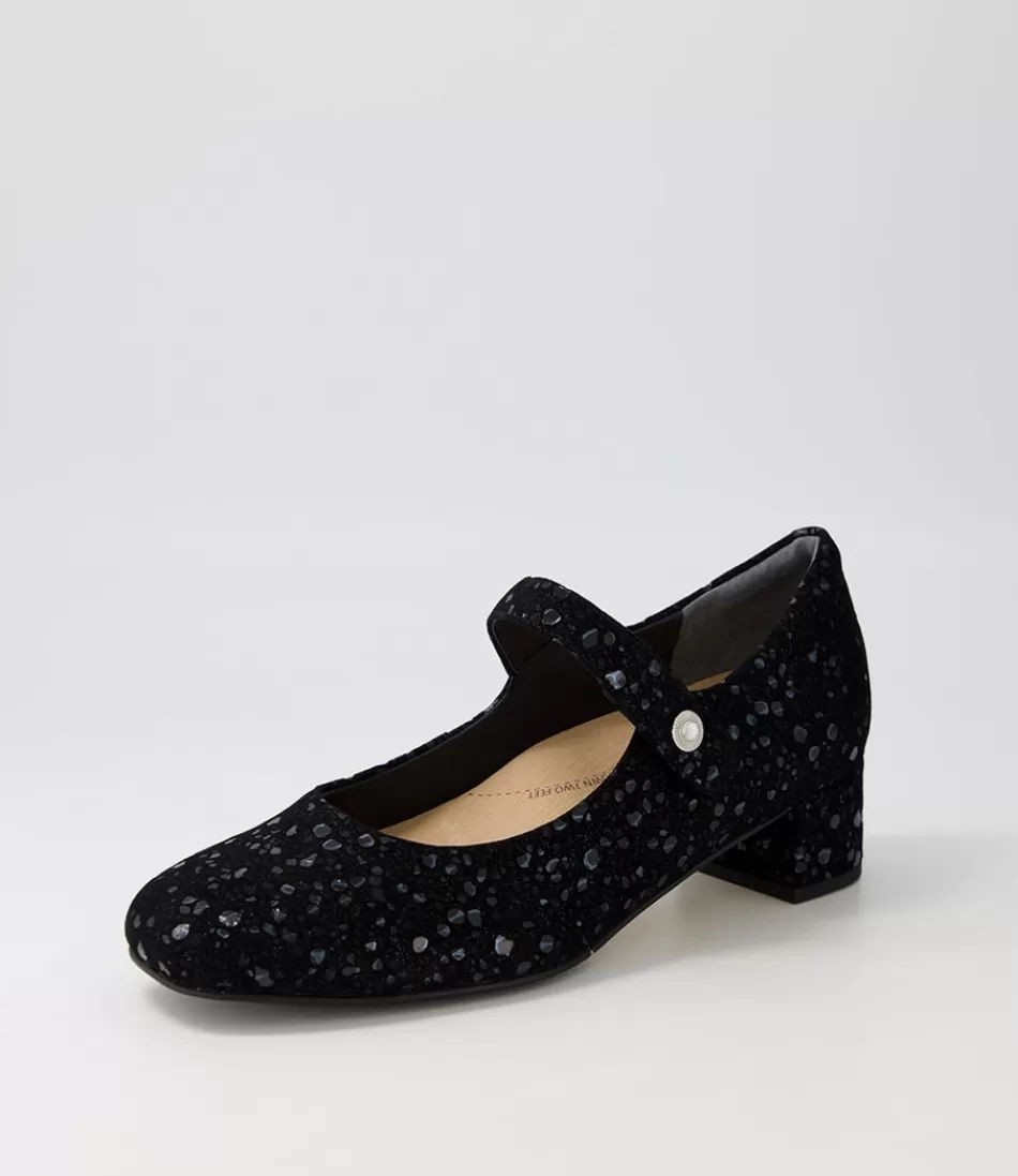 Women ZIERA Heels<Kitty W Black Sparkle Suede Mary Jane Heels