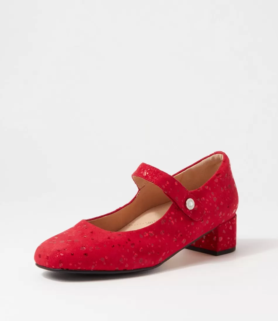 Women ZIERA Heels<Kitty W Red Sparkle Suede Mary Jane Heels