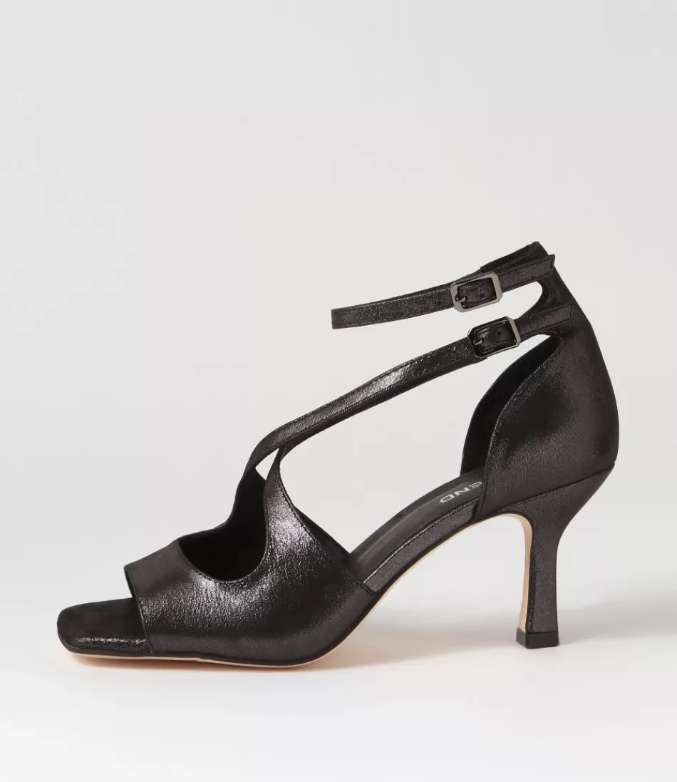 Women TOP END Heels<Lanyey Black Shimmer Leather Sandals