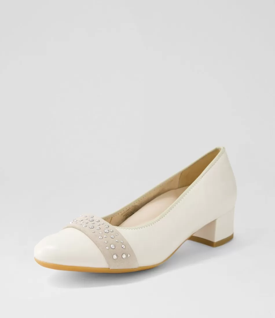 Women ARA Comfort<Nizza 13 Creme Shell Platinum Leather Heels