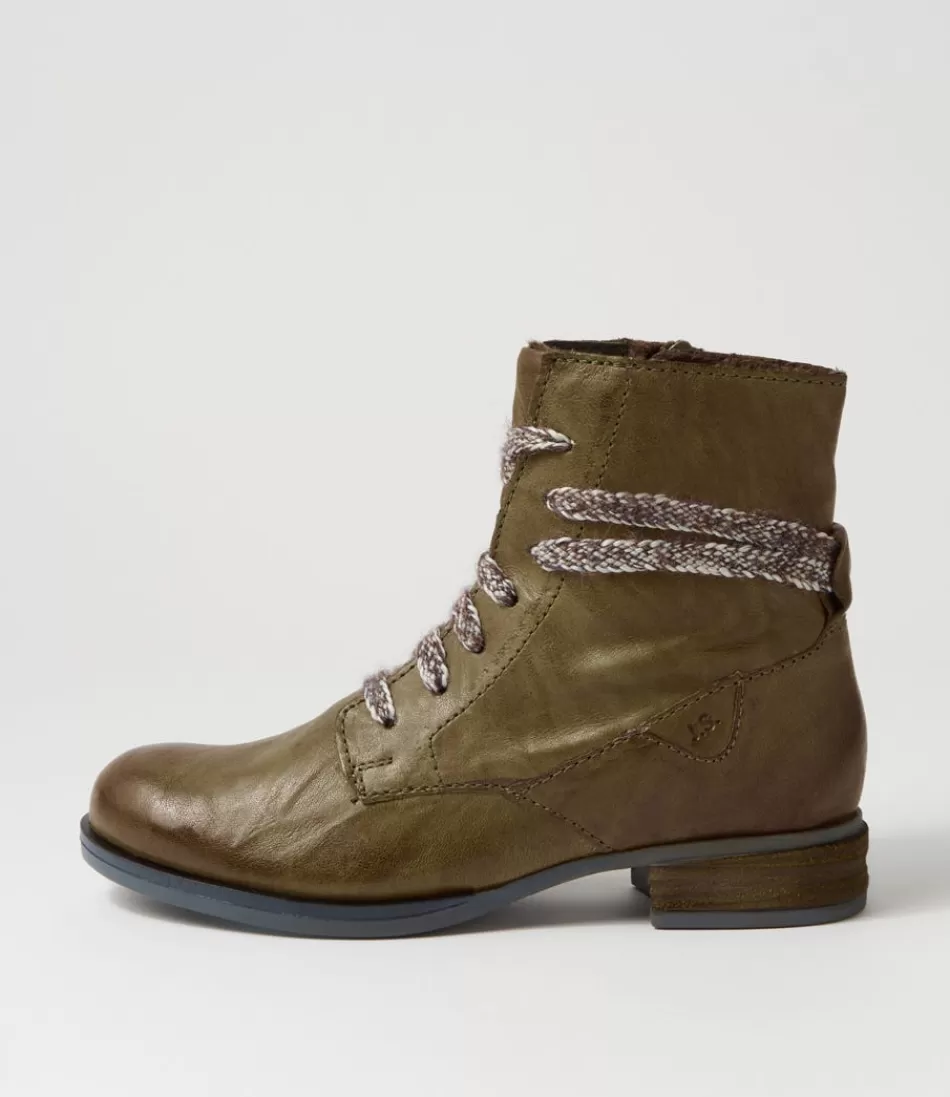 Women JOSEF SEIBEL Boots<Sanja 18 Olive Leather Lace Up Boots