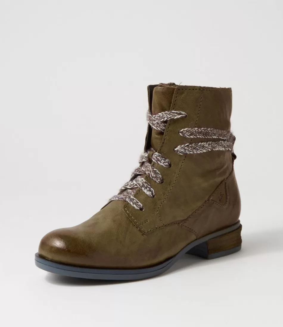 Women JOSEF SEIBEL Boots<Sanja 18 Olive Leather Lace Up Boots