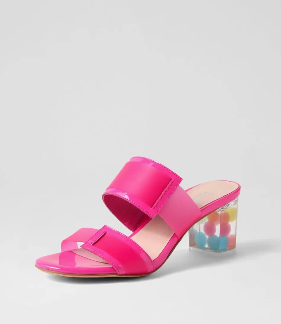 Women DJANGO & JULIETTE Heels<Sistel Hot Pink New Bubble Patent Vinylite Mules