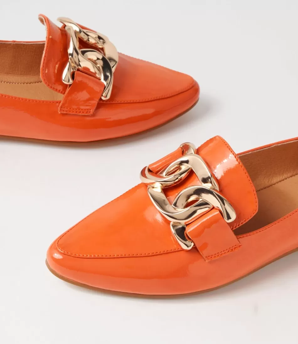Women TOP END Loafers<Socoro Orange Patent Leather Flat Shoes
