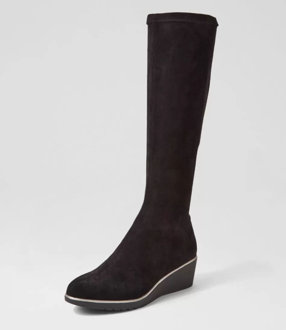 Women DJANGO & JULIETTE Boots<Uber Black Stretch Microsuede Knee High Boots